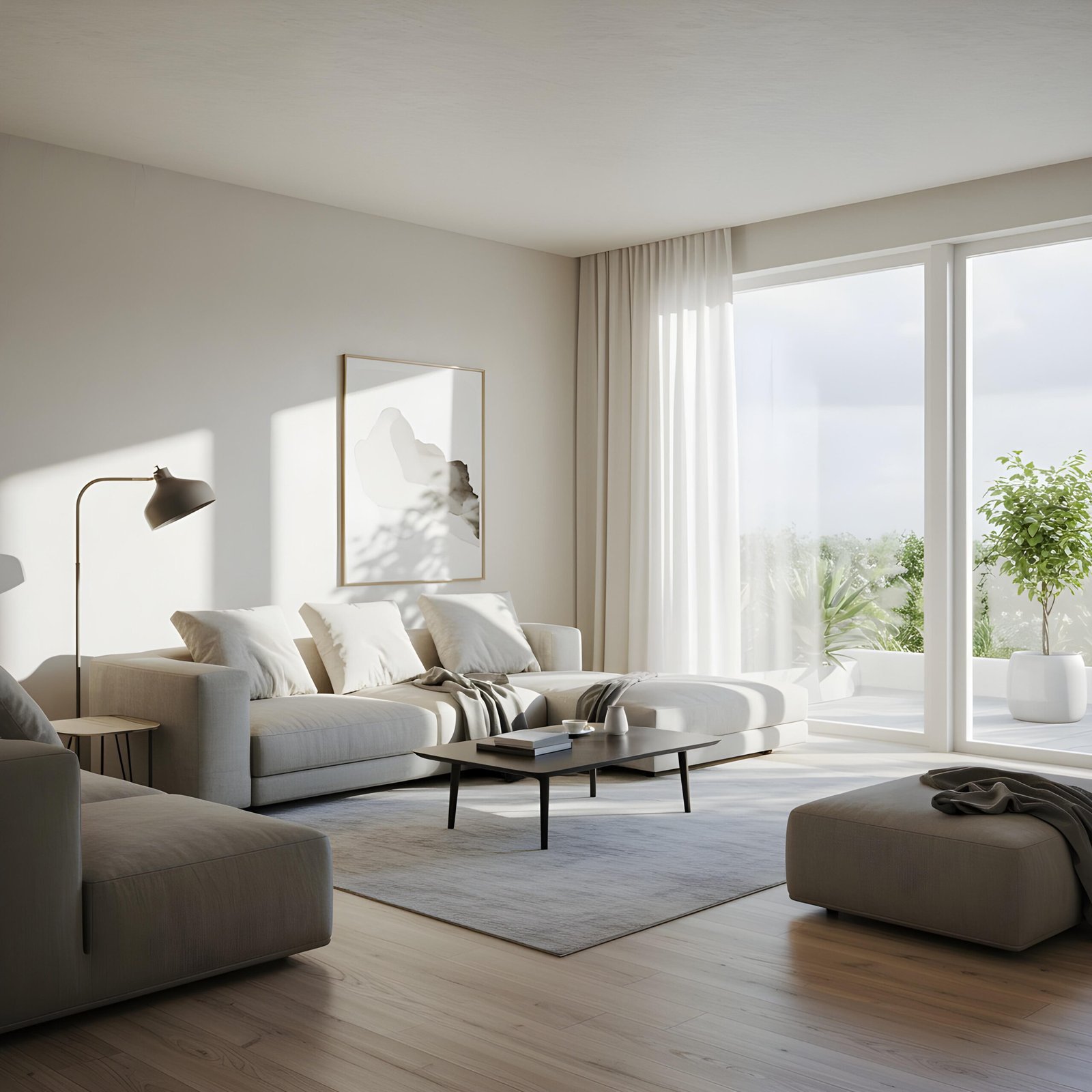 Home modern living room with natural light
